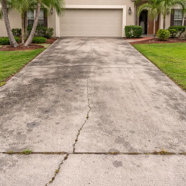 Dirty driveway before pressure washing