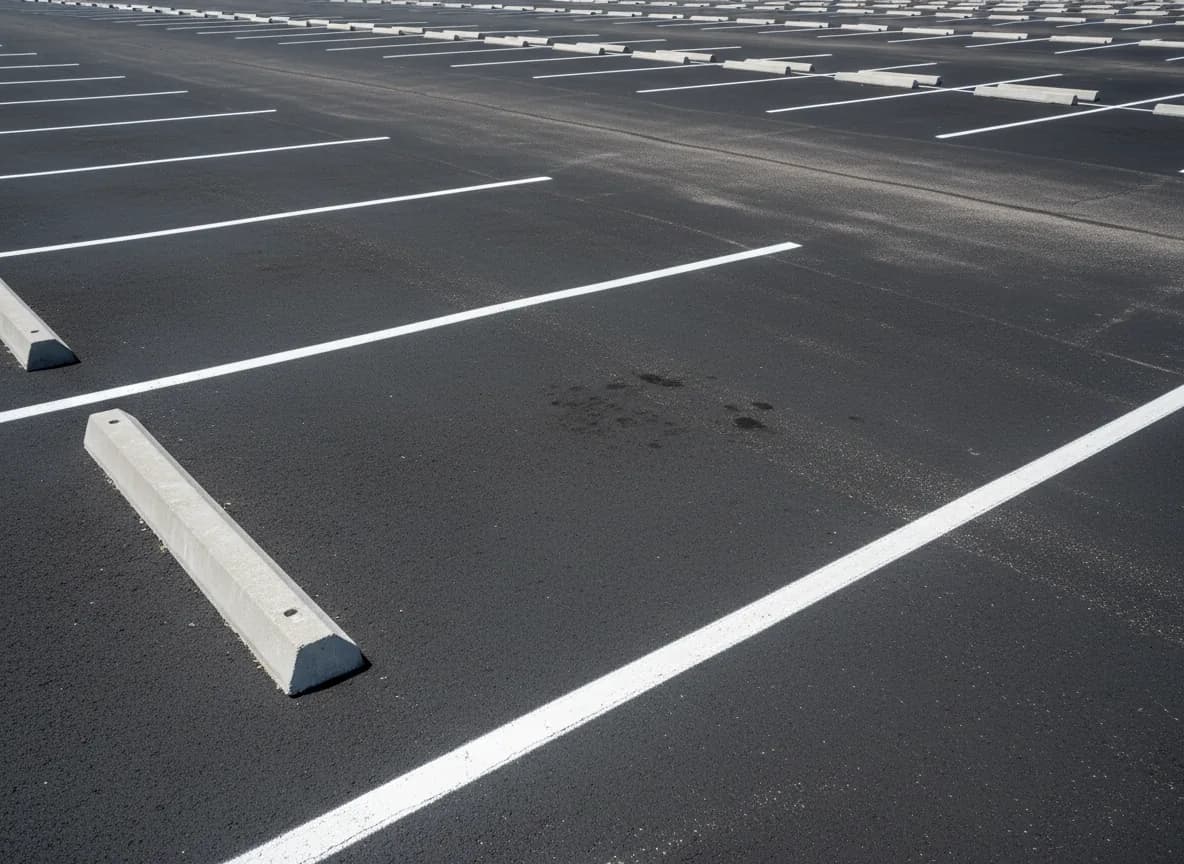 Clean commercial parking lot with sharp white line markings after pressure washing